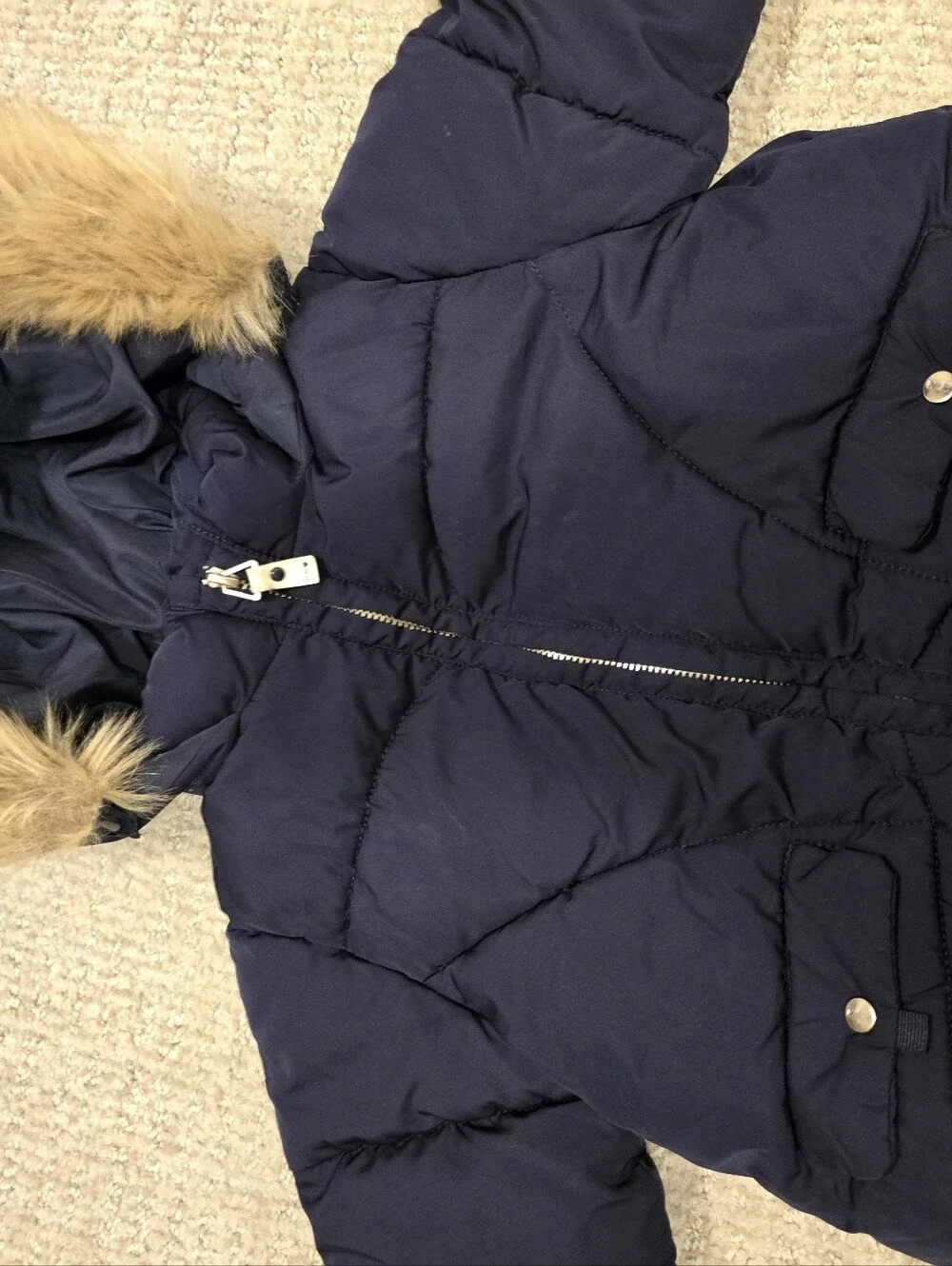 Zara Kids Navy Puffer Jacket with Faux Fur Hood
